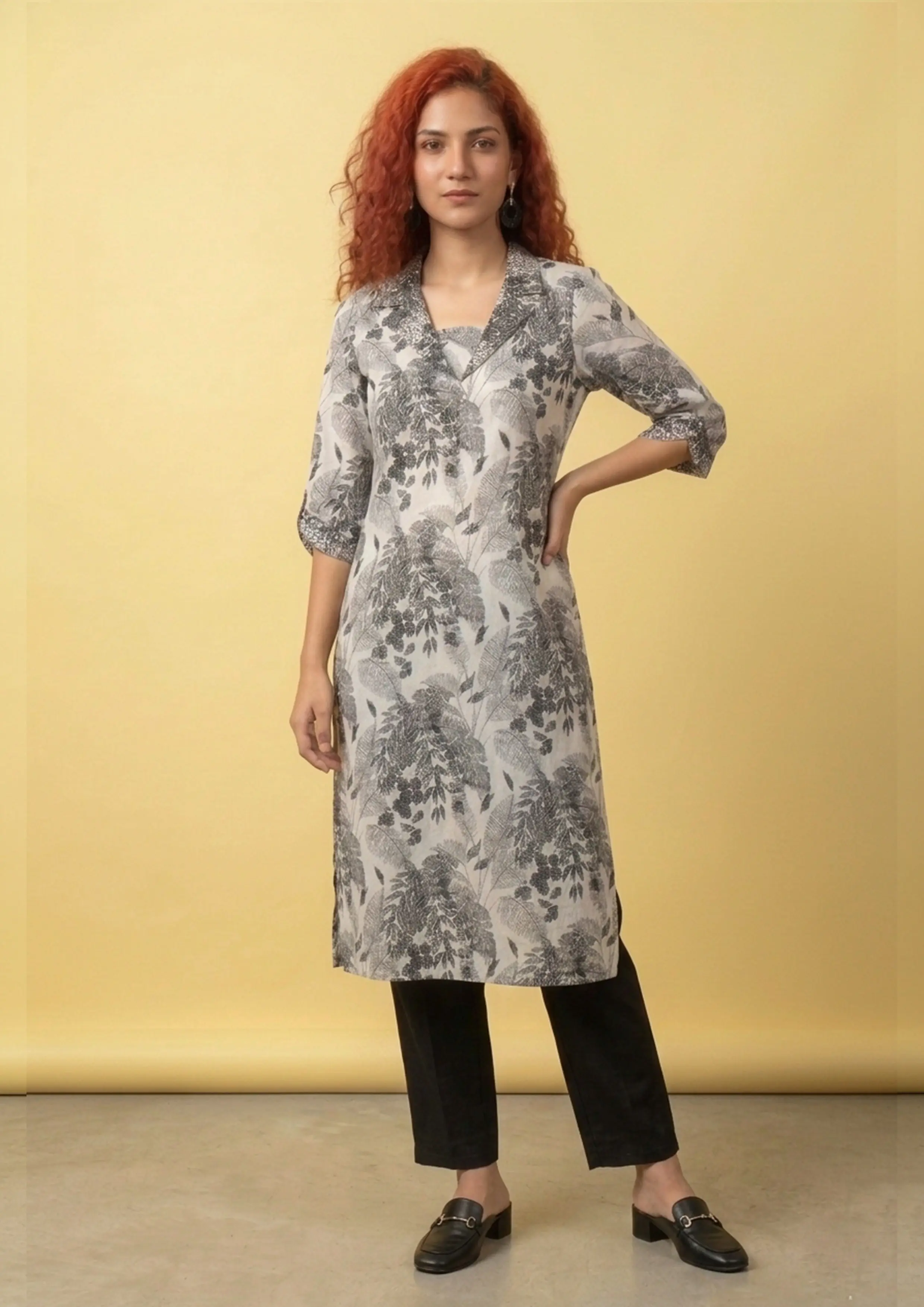Grey Botanical Breeze Cotton Kurti