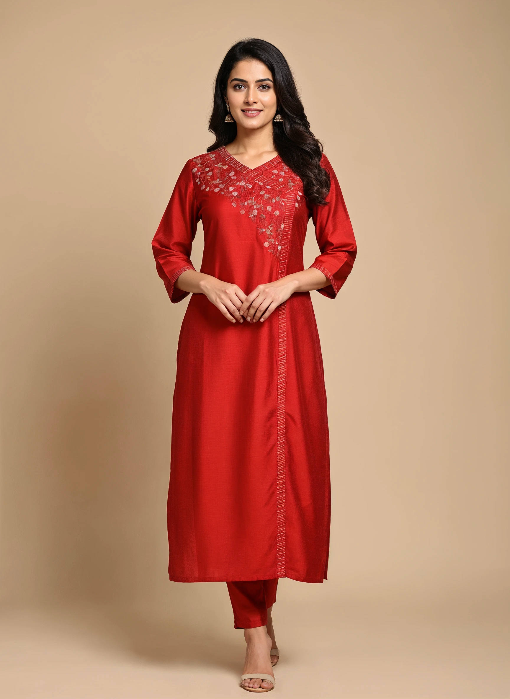 Crimson Berry Silky Slub Kurti