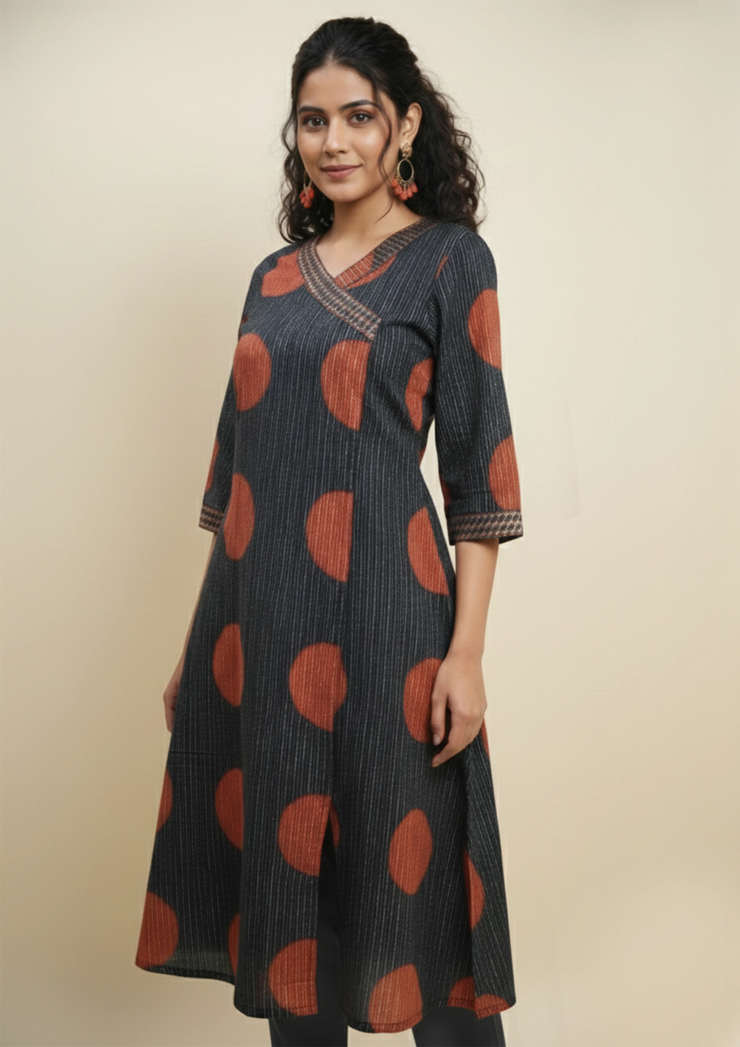 Charcoal Rust Dot Cotton Kurti